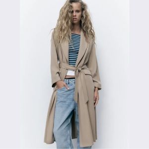 Zara Belted Longline Trench, Size Med